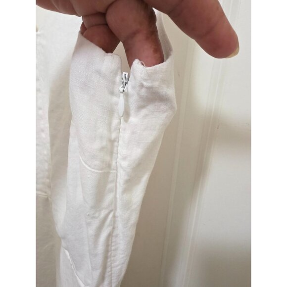 GAP Women's 12 White 100%Linen V-Neck Sleeveless Summer Midi Dress Empire Waist - Picture 7 of 12